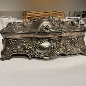Antique-Style Embossed Metal Jewelry Box